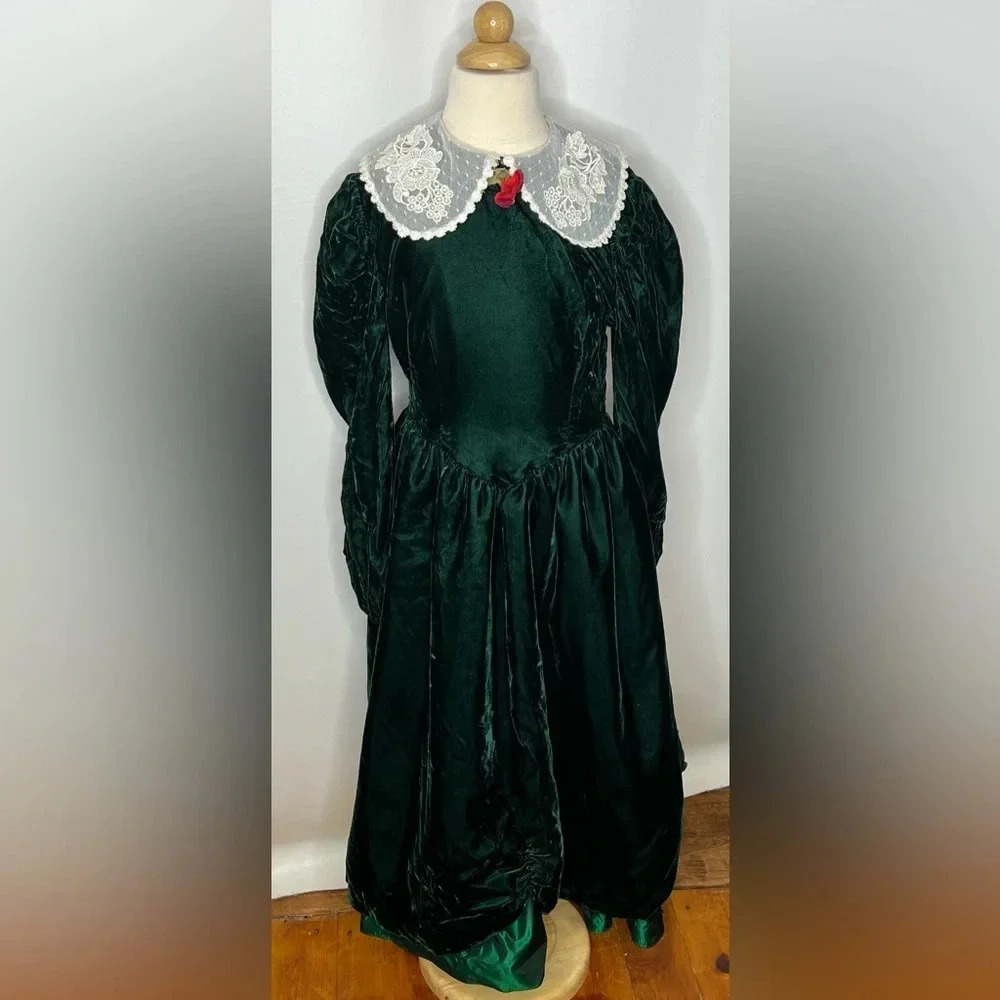 Vintage Sarah Kent green velvet taffeta dress sz 12